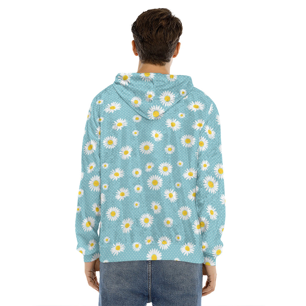 Polka Dot Daisy Flower Pattern Print Men's Velvet Pullover Hoodie