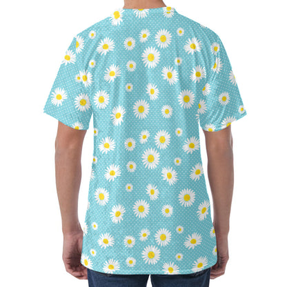 Polka Dot Daisy Flower Pattern Print Men's Velvet T-Shirt