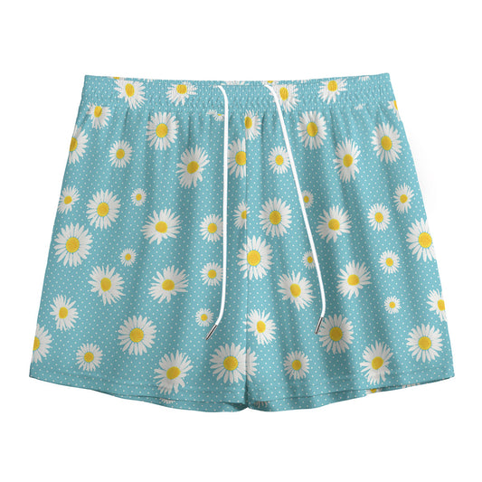 Polka Dot Daisy Flower Pattern Print Mesh Shorts