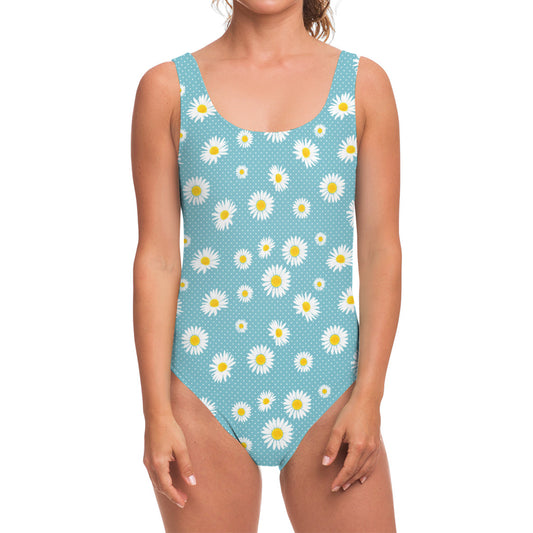 Polka Dot Daisy Flower Pattern Print One Piece Swimsuit