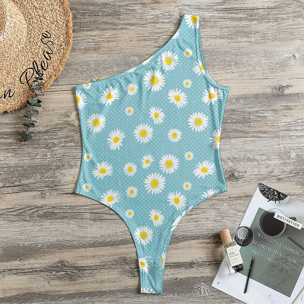 Polka Dot Daisy Flower Pattern Print One Shoulder Bodysuit