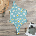 Polka Dot Daisy Flower Pattern Print One Shoulder Bodysuit