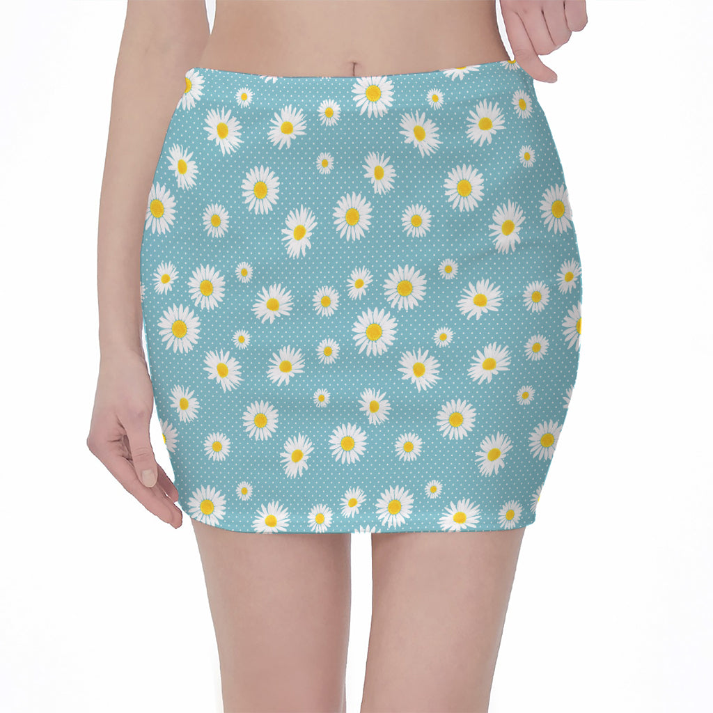 Polka Dot Daisy Flower Pattern Print Pencil Mini Skirt