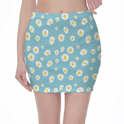 Polka Dot Daisy Flower Pattern Print Pencil Mini Skirt