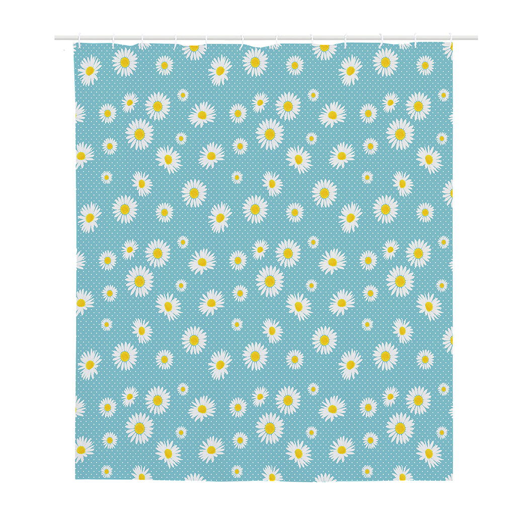 Polka Dot Daisy Flower Pattern Print Polyester Shower Curtain