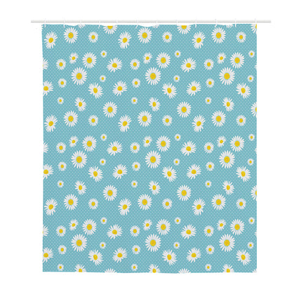 Polka Dot Daisy Flower Pattern Print Polyester Shower Curtain