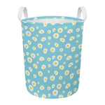 Polka Dot Daisy Flower Pattern Print Round Laundry Basket