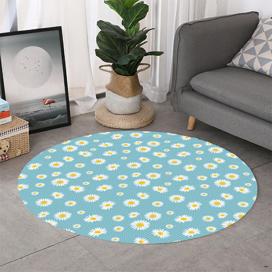 Polka Dot Daisy Flower Pattern Print Round Rug