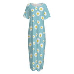 Polka Dot Daisy Flower Pattern Print Short Sleeve Long Nightdress