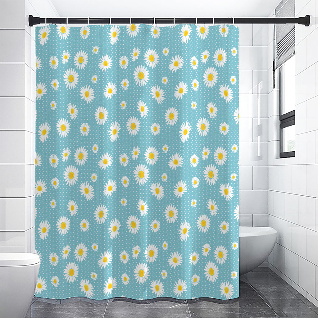 Polka Dot Daisy Flower Pattern Print Shower Curtain