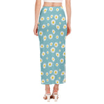 Polka Dot Daisy Flower Pattern Print Side Slit Maxi Skirt