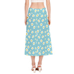 Polka Dot Daisy Flower Pattern Print Side Slit Midi Skirt