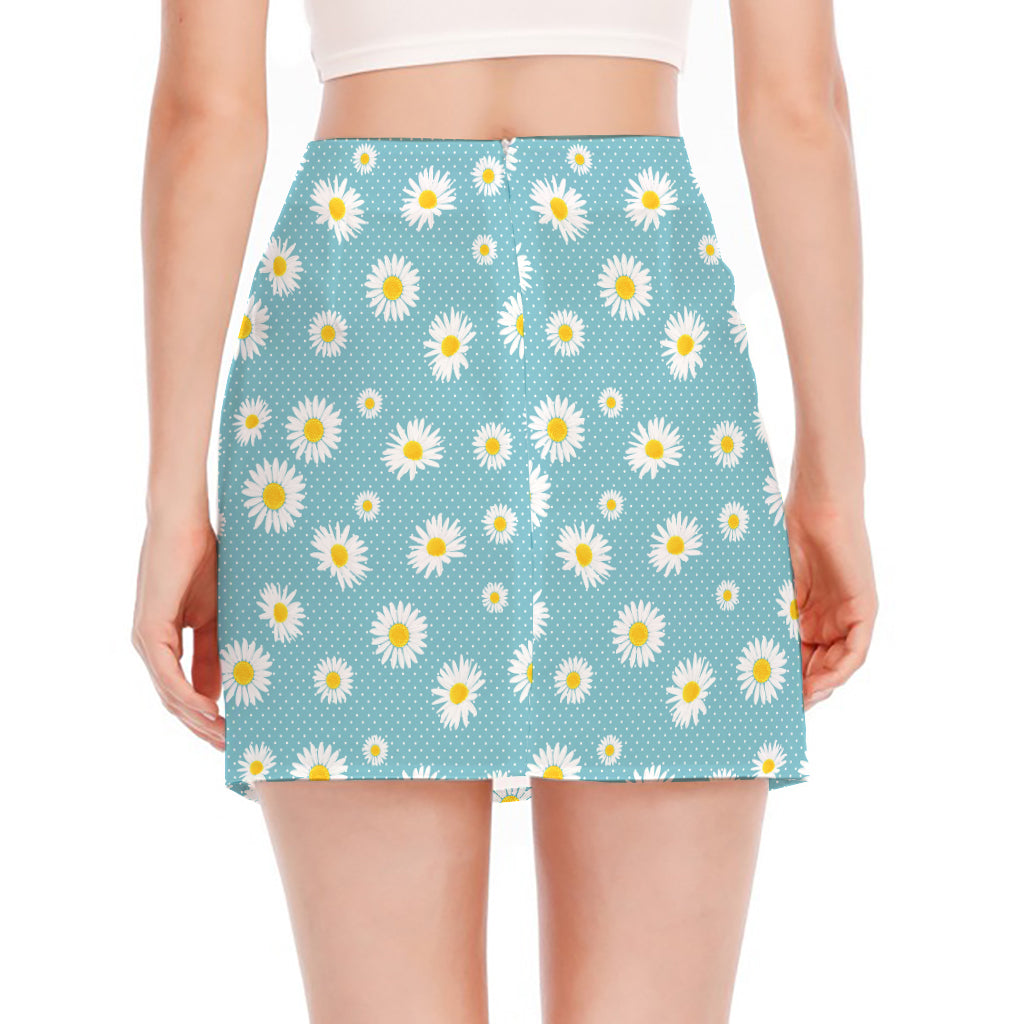 Polka Dot Daisy Flower Pattern Print Side Slit Mini Skirt