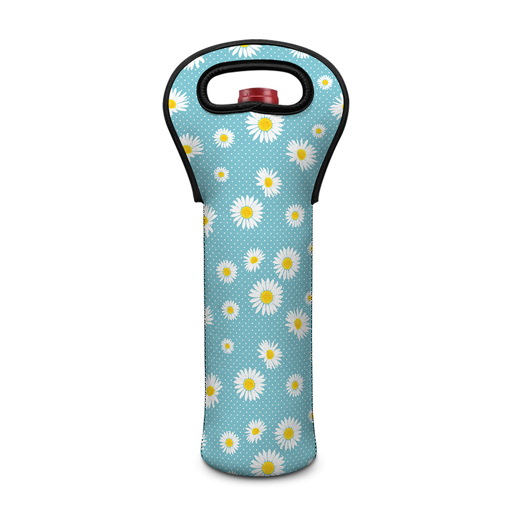 Polka Dot Daisy Flower Pattern Print Single Neoprene Wine Tote