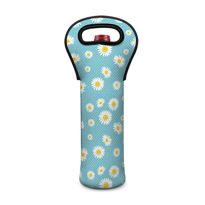 Polka Dot Daisy Flower Pattern Print Single Neoprene Wine Tote