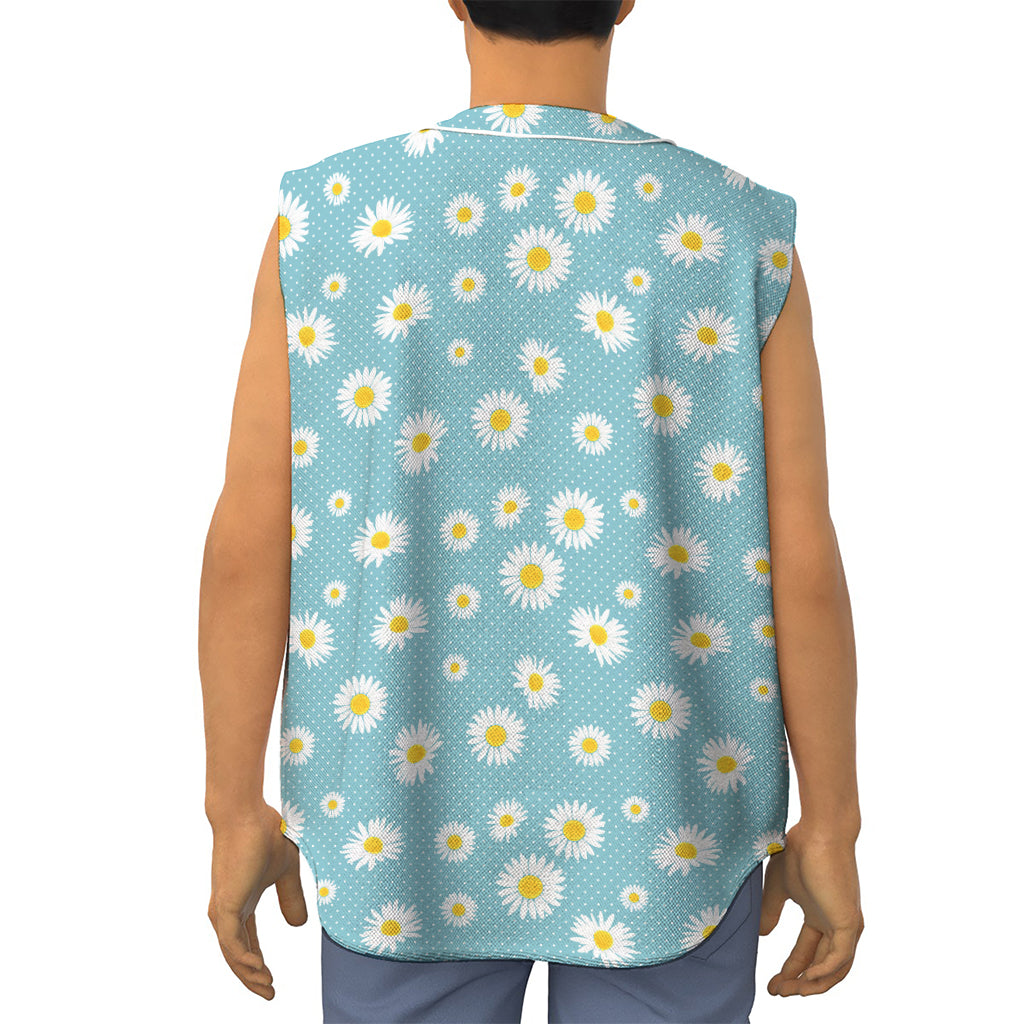 Polka Dot Daisy Flower Pattern Print Sleeveless Baseball Jersey