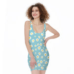 Polka Dot Daisy Flower Pattern Print Sleeveless Bodycon Dress
