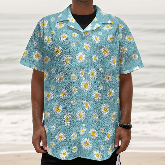 Polka Dot Daisy Flower Pattern Print Textured Short Sleeve Shirt