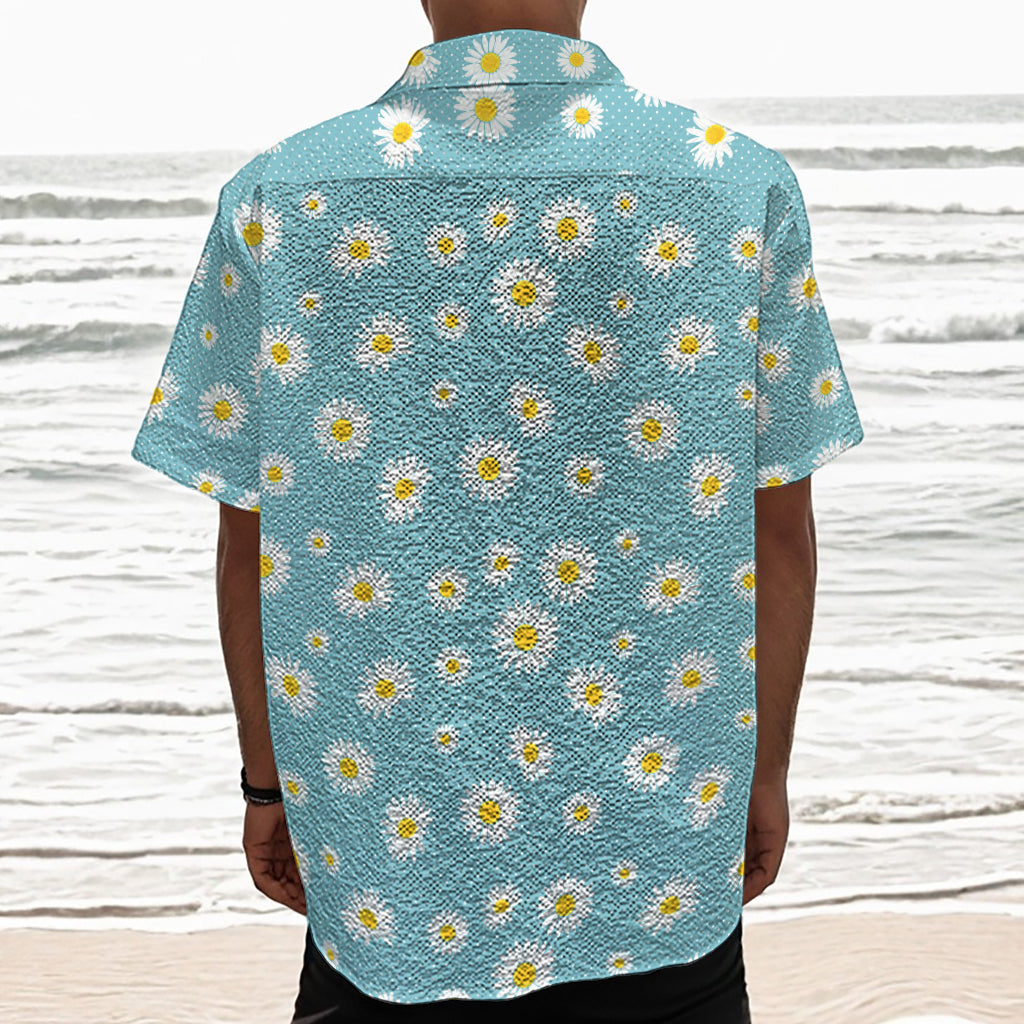 Polka Dot Daisy Flower Pattern Print Textured Short Sleeve Shirt