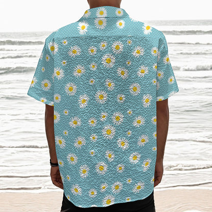 Polka Dot Daisy Flower Pattern Print Textured Short Sleeve Shirt