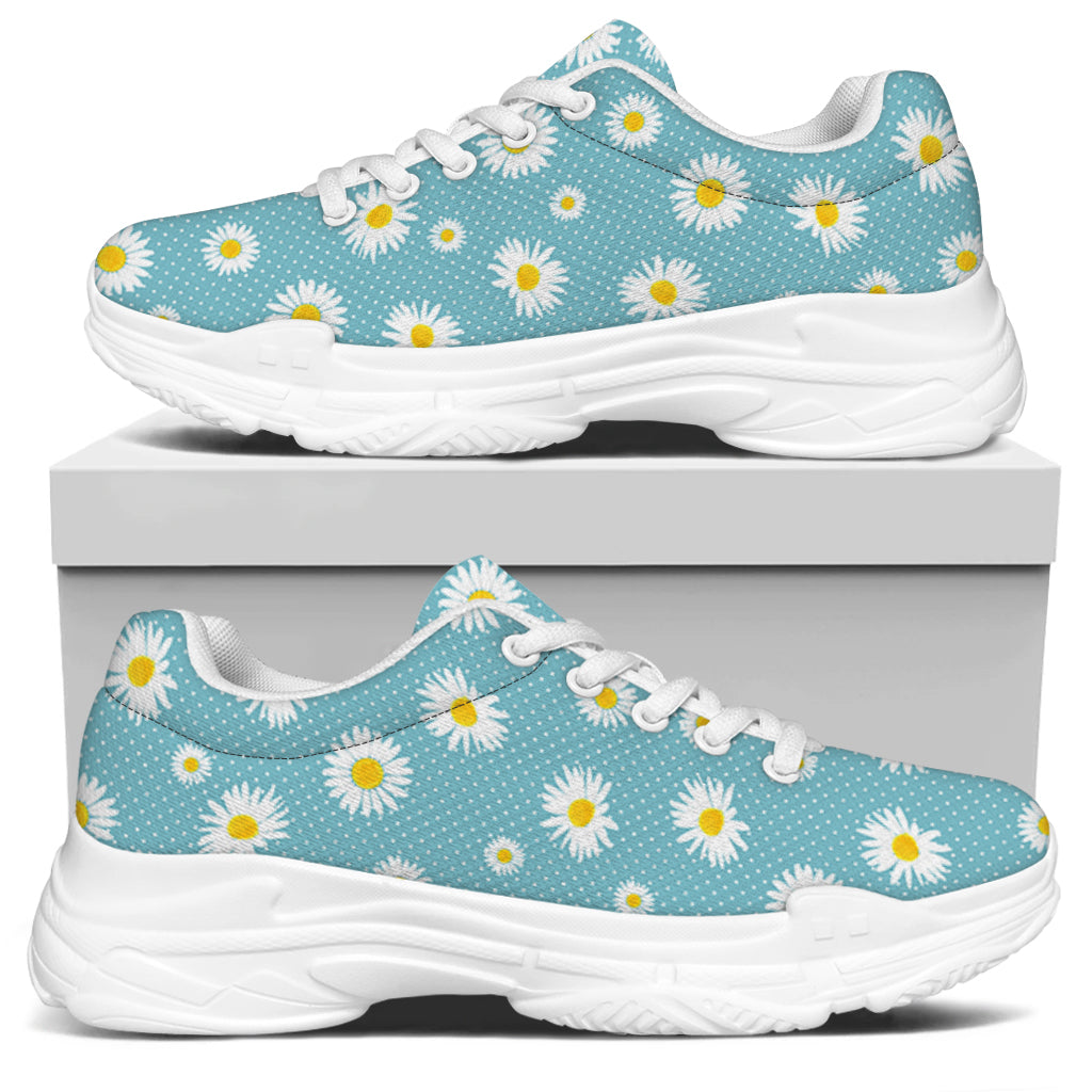 Polka Dot Daisy Flower Pattern Print White Chunky Shoes