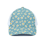 Polka Dot Daisy Flower Pattern Print White Mesh Trucker Cap
