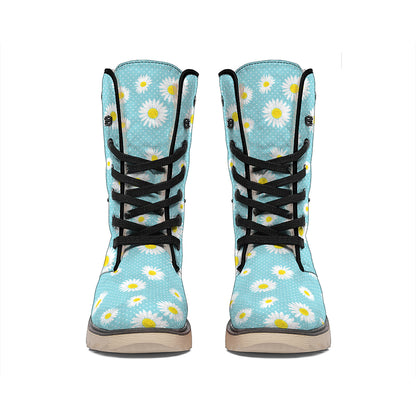 Polka Dot Daisy Flower Pattern Print Winter Boots