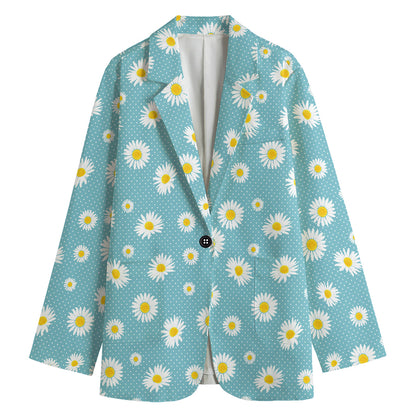 Polka Dot Daisy Flower Pattern Print Women's Blazer