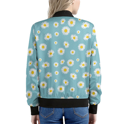 Polka Dot Daisy Flower Pattern Print Women's Bomber Jacket