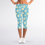 Polka Dot Daisy Flower Pattern Print Women's Capri Leggings