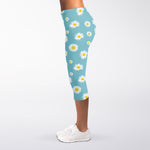 Polka Dot Daisy Flower Pattern Print Women's Capri Leggings