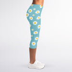 Polka Dot Daisy Flower Pattern Print Women's Capri Leggings