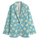 Polka Dot Daisy Flower Pattern Print Women's Cotton Blazer