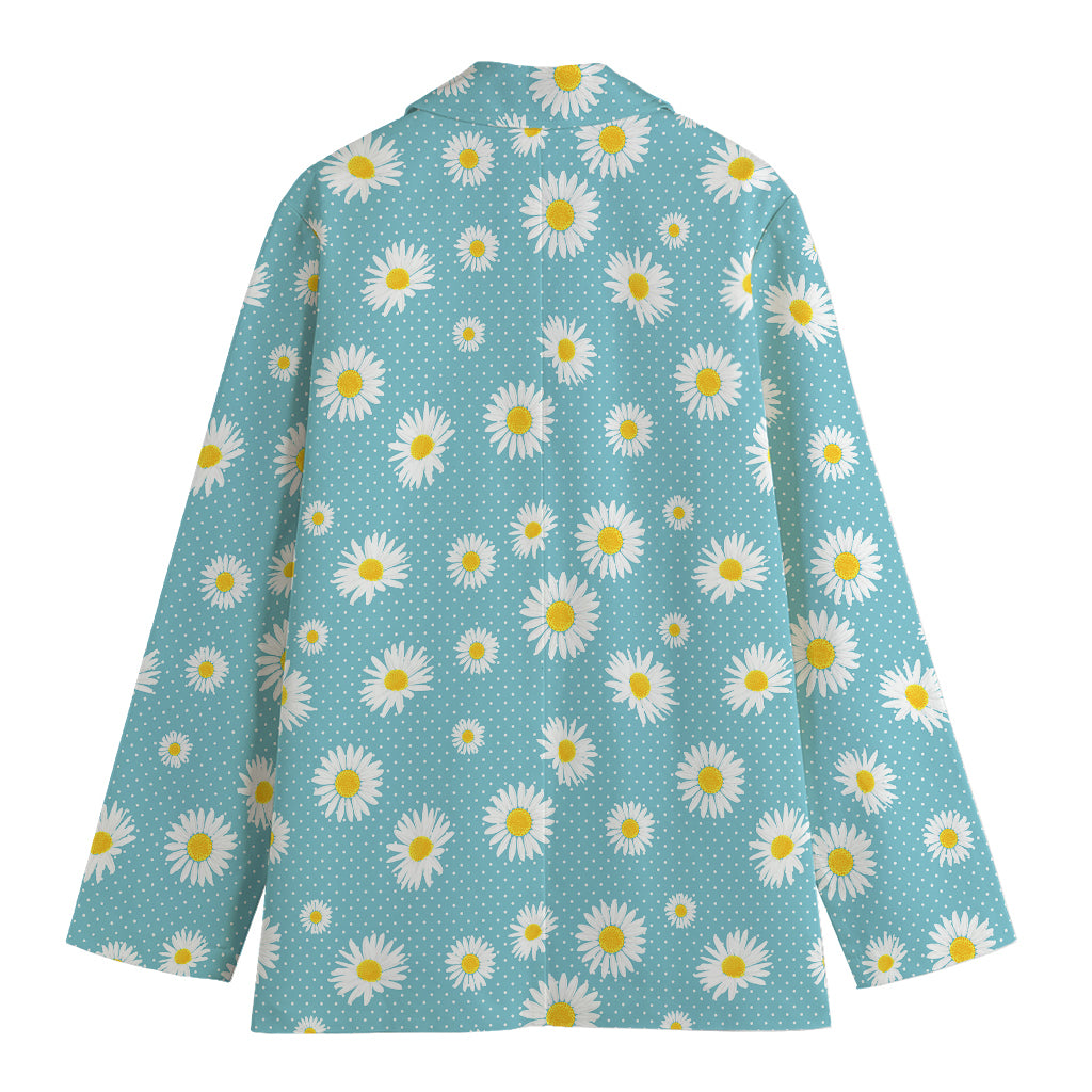 Polka Dot Daisy Flower Pattern Print Women's Cotton Blazer