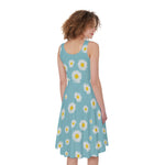 Polka Dot Daisy Flower Pattern Print Women's Sleeveless Dress