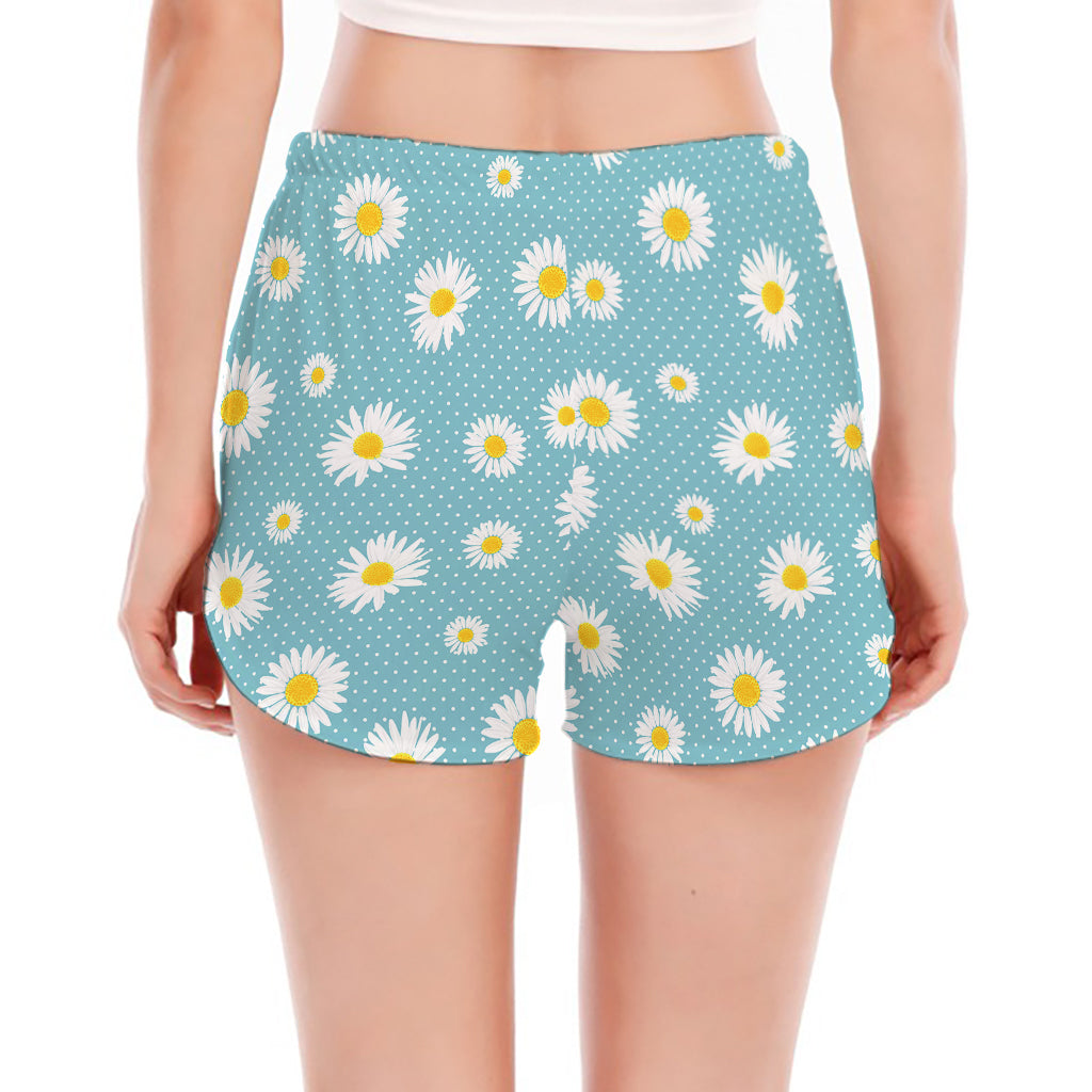 Polka Dot Daisy Flower Pattern Print Women's Split Running Shorts