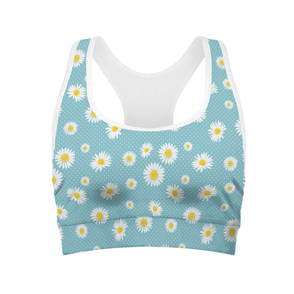 Polka Dot Daisy Flower Pattern Print Women's Sports Bra