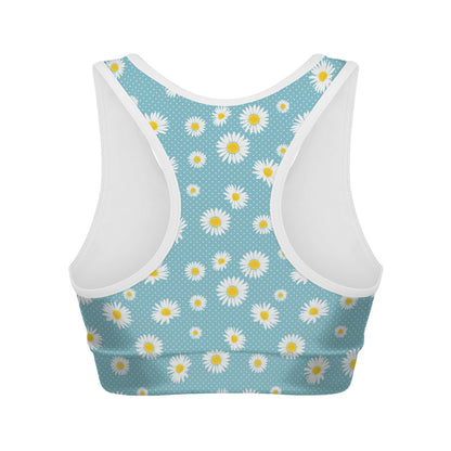 Polka Dot Daisy Flower Pattern Print Women's Sports Bra