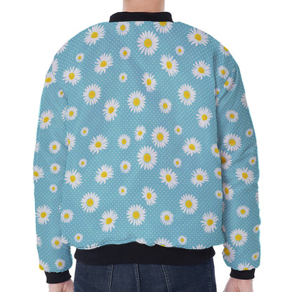 Polka Dot Daisy Flower Pattern Print Zip Sleeve Bomber Jacket
