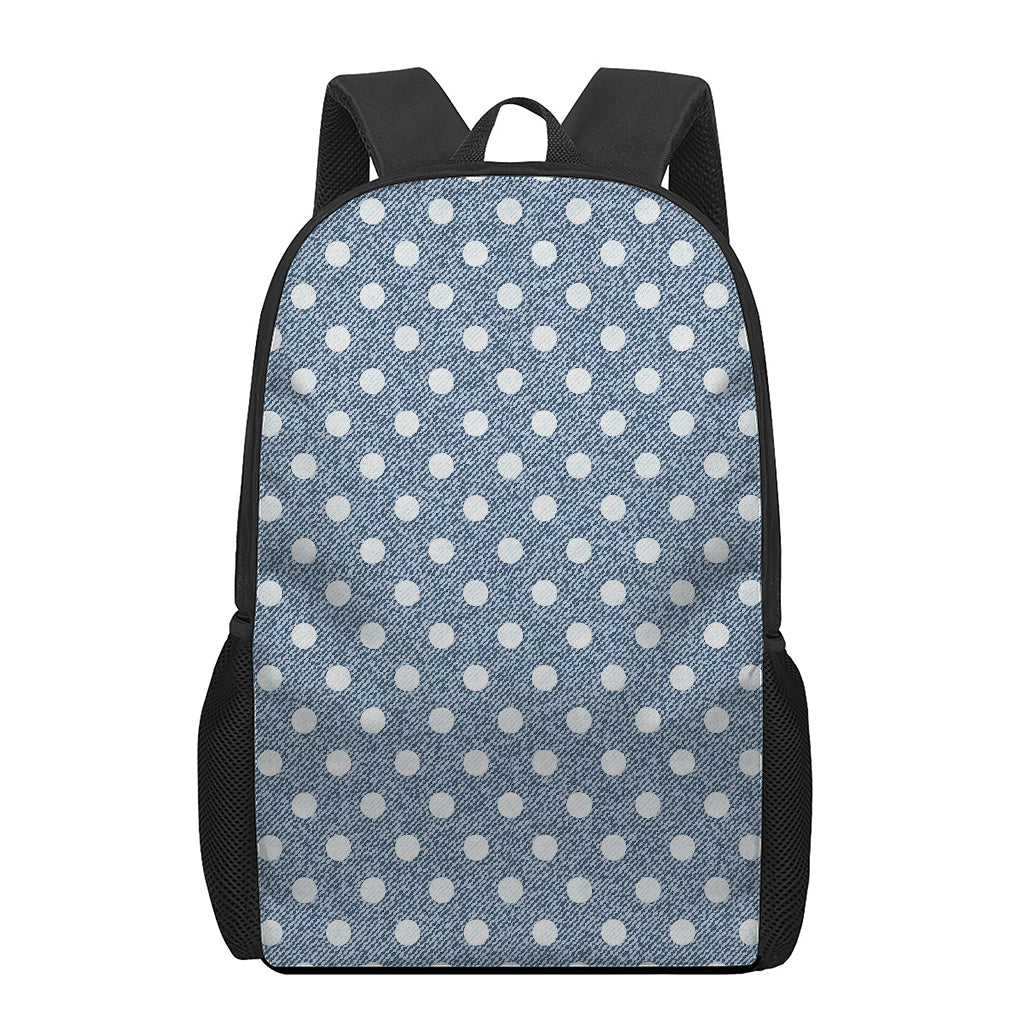 Polka Dot Denim Jeans Pattern Print 17 Inch Backpack