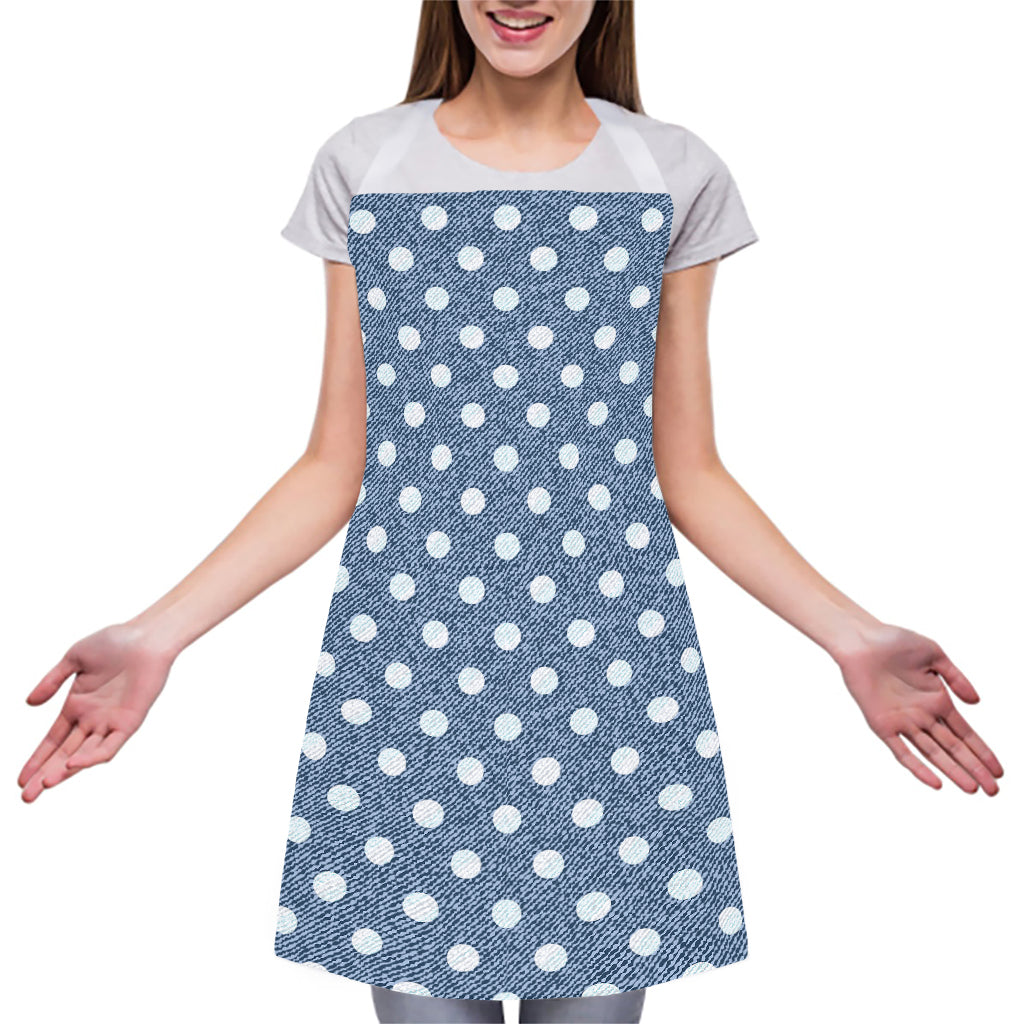 Polka Dot Denim Jeans Pattern Print Adjustable Apron