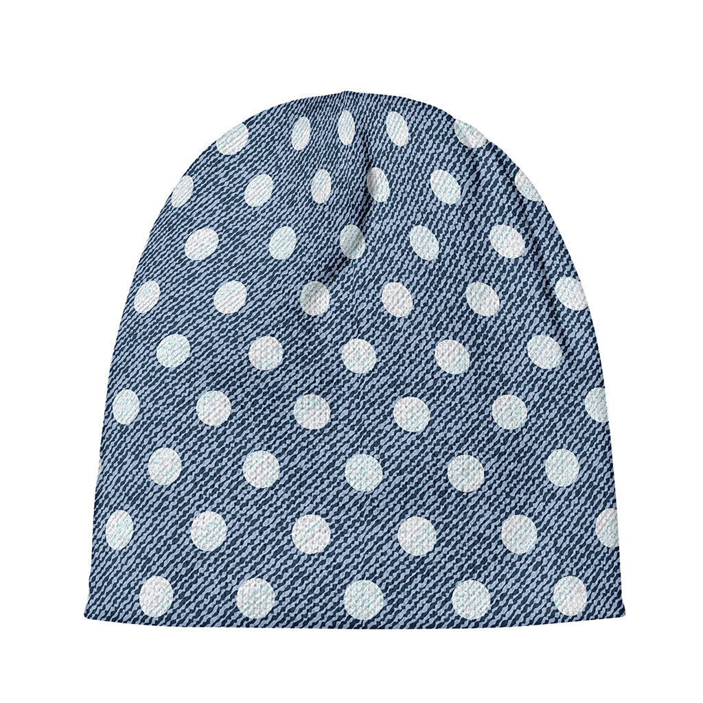 Polka Dot Denim Jeans Pattern Print Beanie