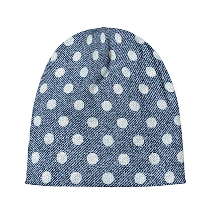 Polka Dot Denim Jeans Pattern Print Beanie