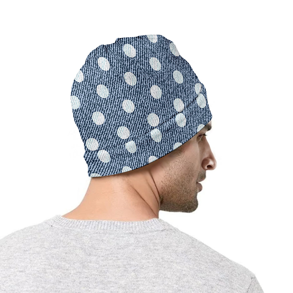 Polka Dot Denim Jeans Pattern Print Beanie