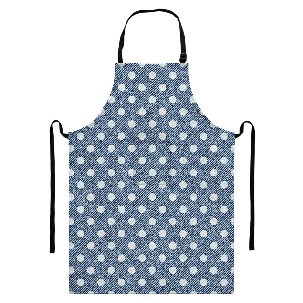Polka Dot Denim Jeans Pattern Print Bib Apron With Pocket