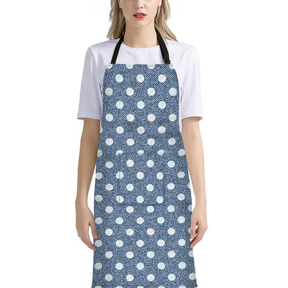 Polka Dot Denim Jeans Pattern Print Bib Apron With Pocket