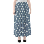 Polka Dot Denim Jeans Pattern Print Chiffon Maxi Skirt