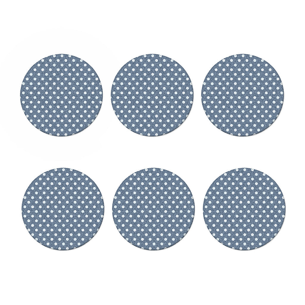 Polka Dot Denim Jeans Pattern Print Coaster Set