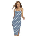 Polka Dot Denim Jeans Pattern Print Cross Back Cami Dress