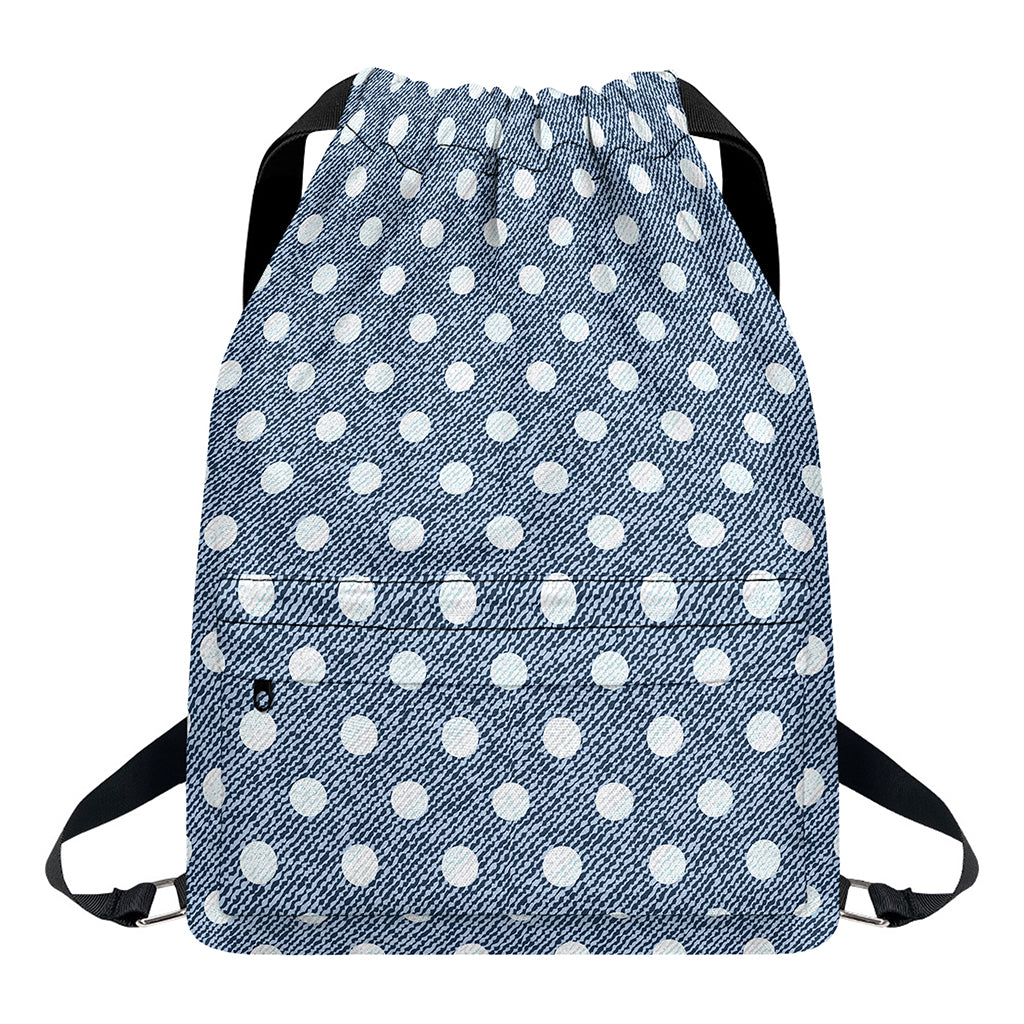 Polka Dot Denim Jeans Pattern Print Drawstring Backpack